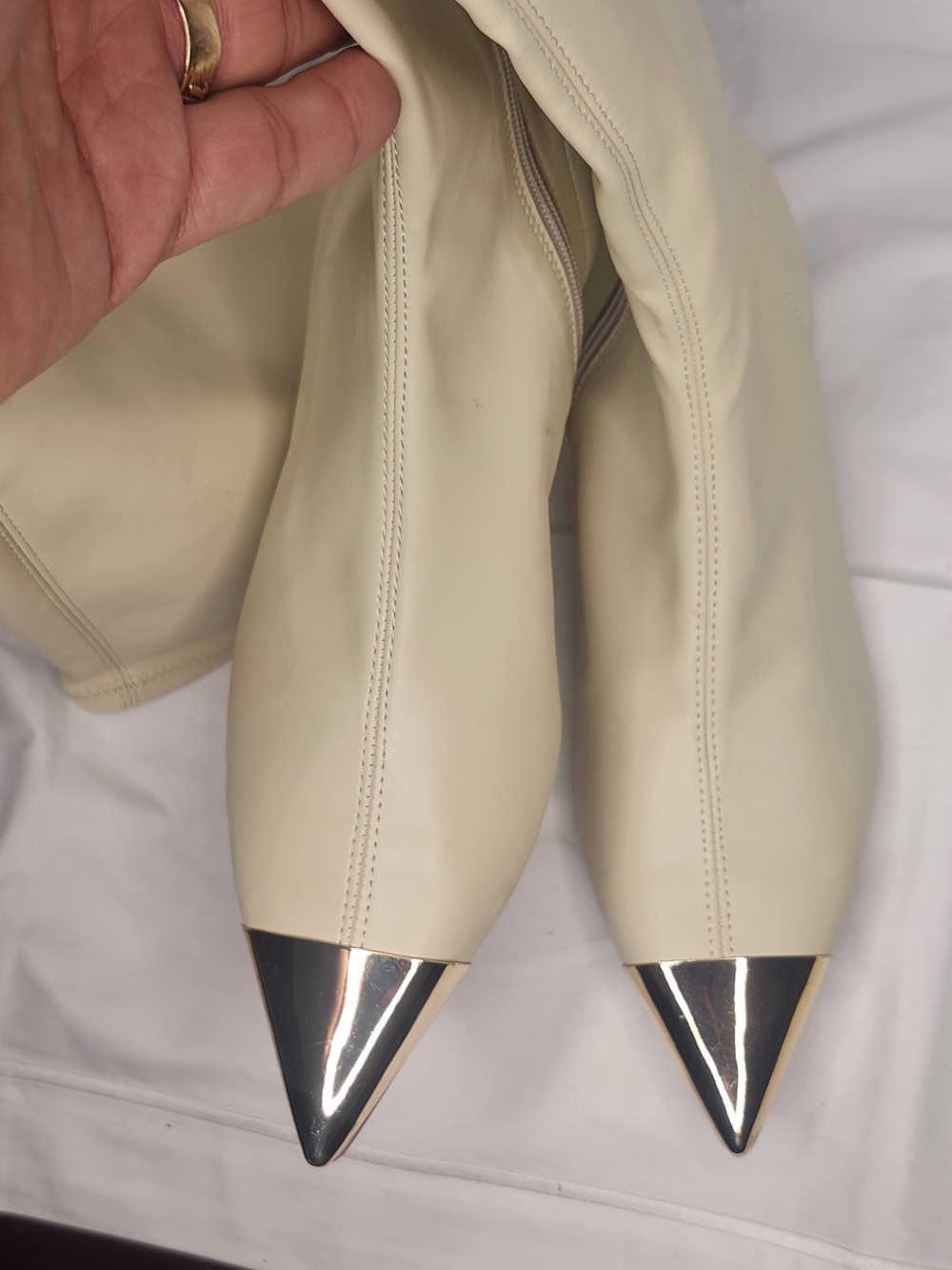 Katy Perry Collections Cream Pointed Toe Boots with Metallic  Over The Knee